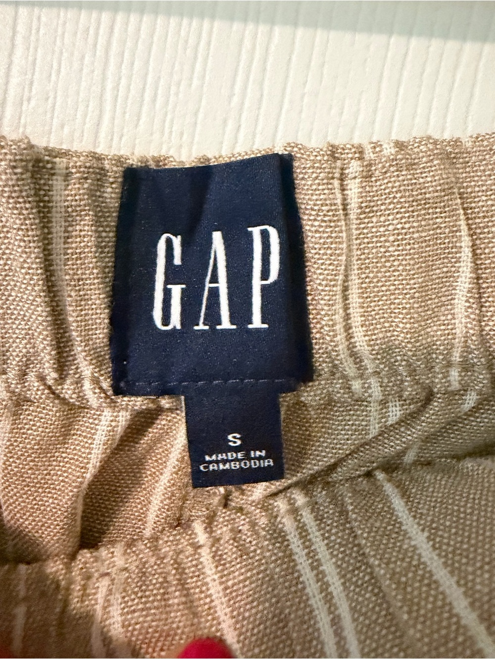 GAP  Women’s Tan Stripe Drawstring Linen Pants - Picture 3 of 5